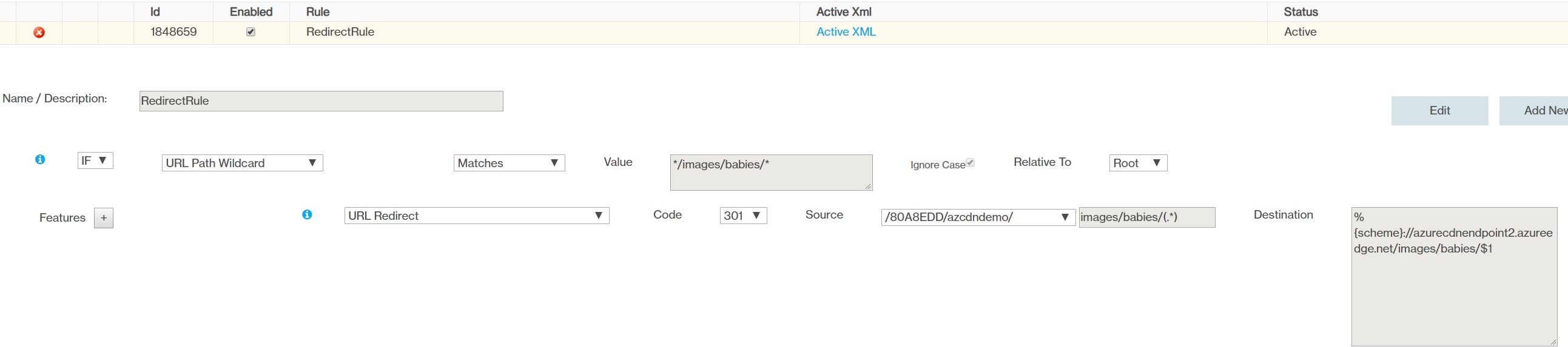 azure cdn redirect rule