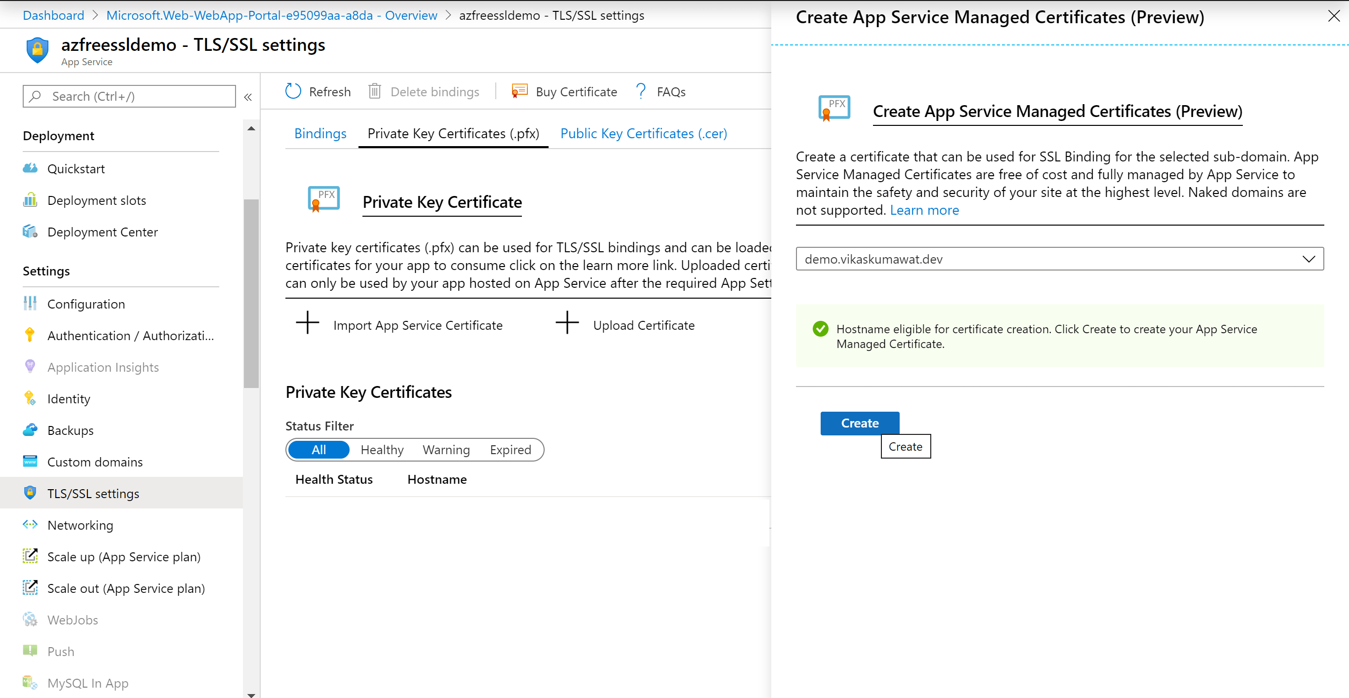 app service managed certificate, azure web apps