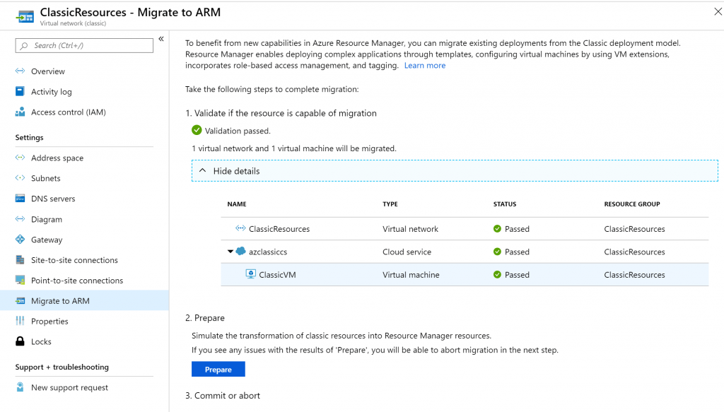 classic azure virtual network, migrate classic to arm, migrate azure classic to arm