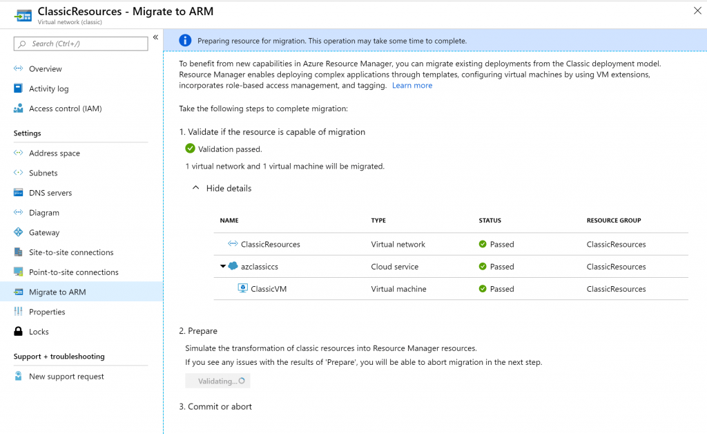 classic azure virtual network, migrate classic to arm, migrate azure classic to arm