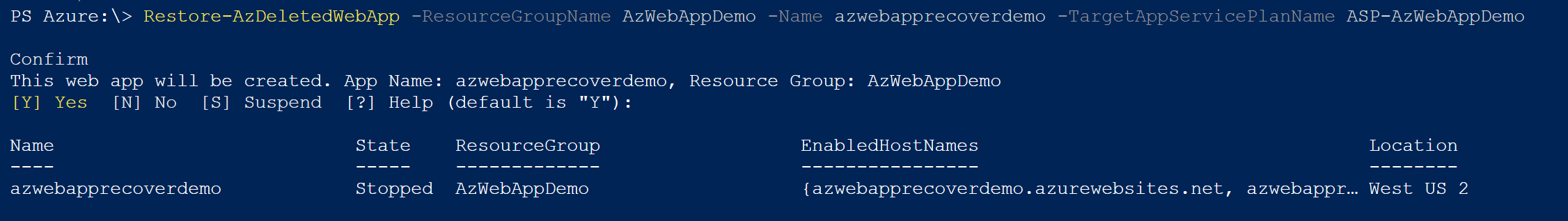 recover azure web app, azure web app