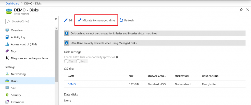 azure vm, managed disk